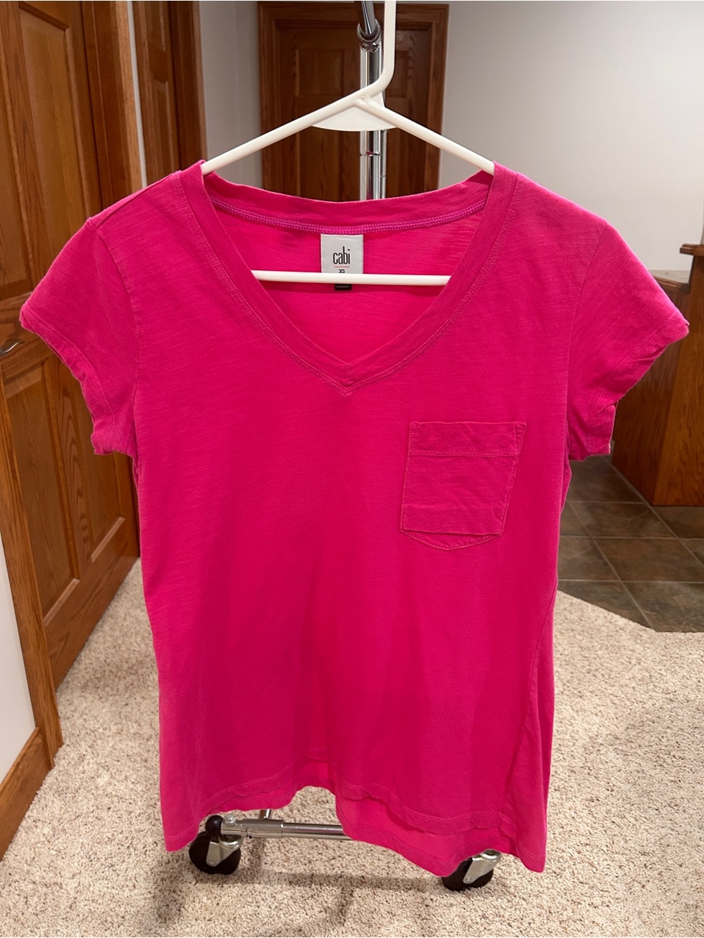 CAbi Hot Pink V-Neck Pocket Tee